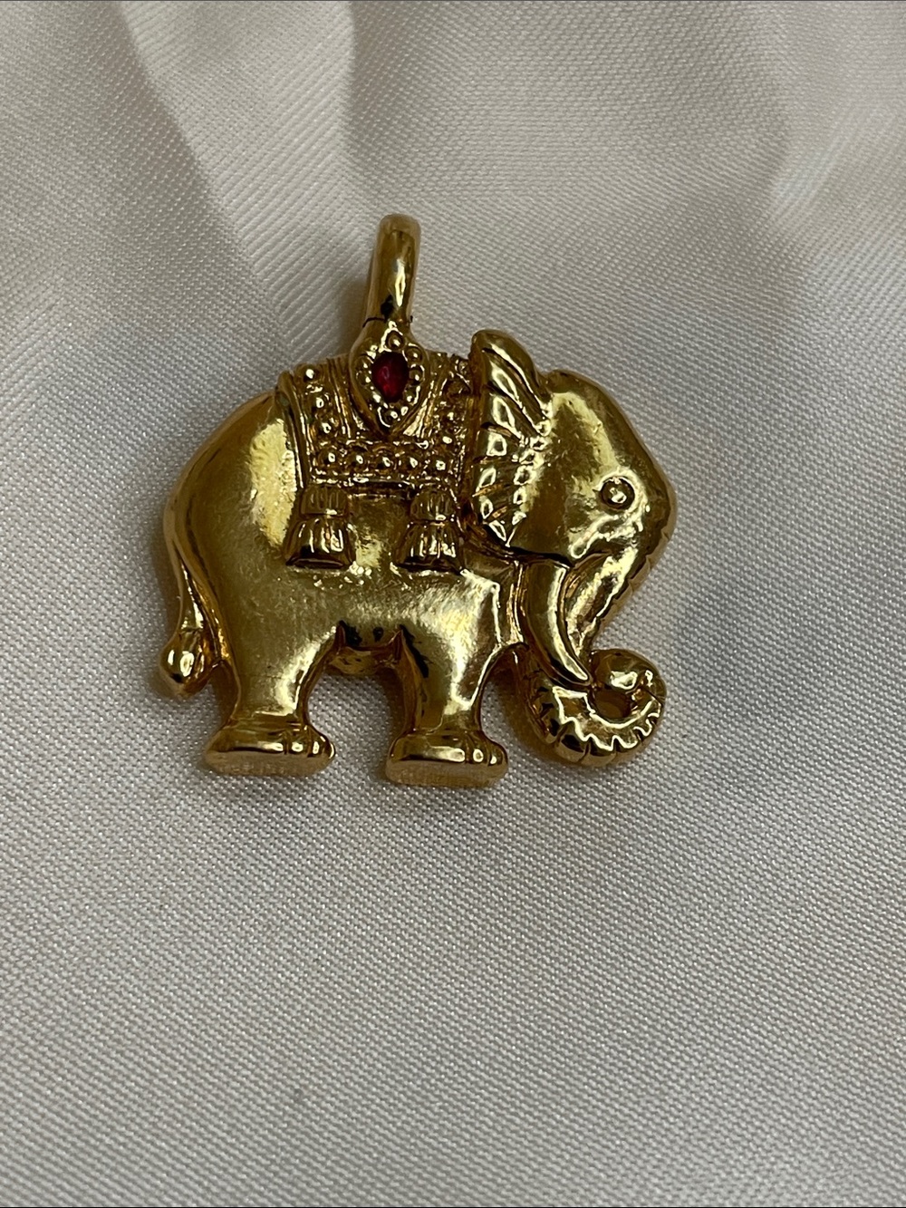 14kGold plated Elephant Pendant with Red Accent